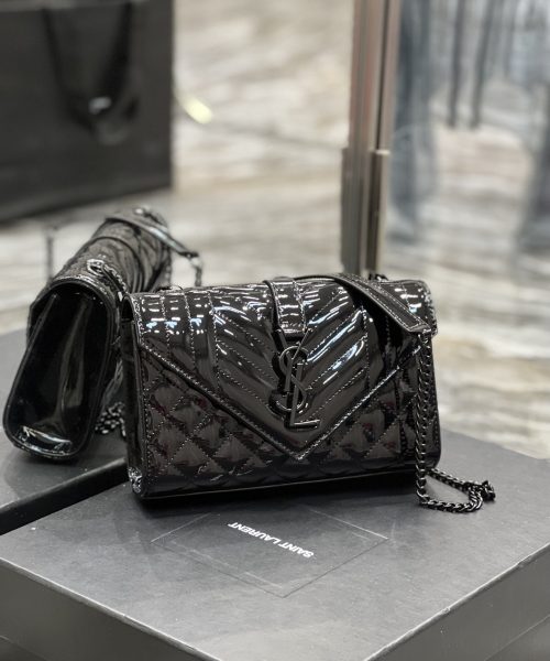 [REP 1:1] Saint Laurent Envelope Small Bag Black In Mix Matelassé Grain De Poudre Embossed Material For Women 8.2in/21cm YSL