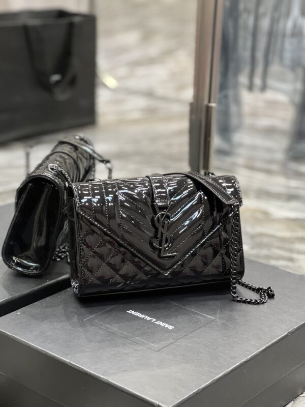[REP 1:1] Saint Laurent Envelope Small Bag Black In Mix Matelassé Grain De Poudre Embossed Material For Women 8.2in/21cm YSL