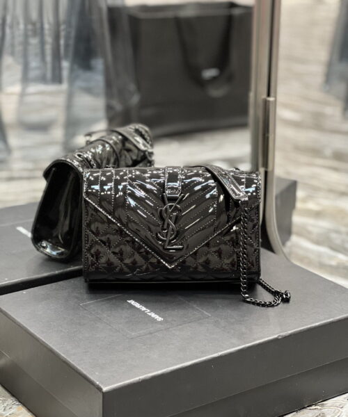 [REP 1:1] Saint Laurent Envelope Small Bag Black In Mix Matelassé Grain De Poudre Embossed Material For Women 8.2in/21cm YSL