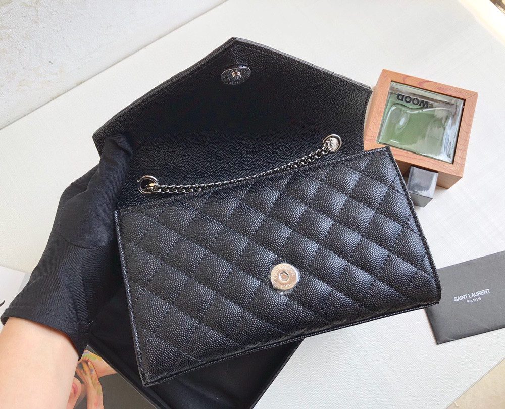 [REP 1:1] Saint Laurent Envelope Small Bag In Mix Matelassé Grain De Poudre Black For Women 8.2in/21cm YSL 600195BOW921000