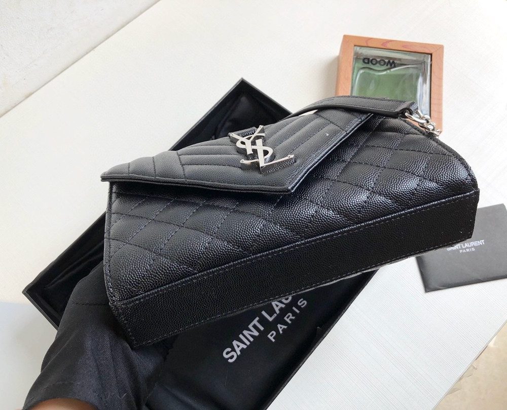 [REP 1:1] Saint Laurent Envelope Small Bag In Mix Matelassé Grain De Poudre Black For Women 8.2in/21cm YSL 600195BOW921000