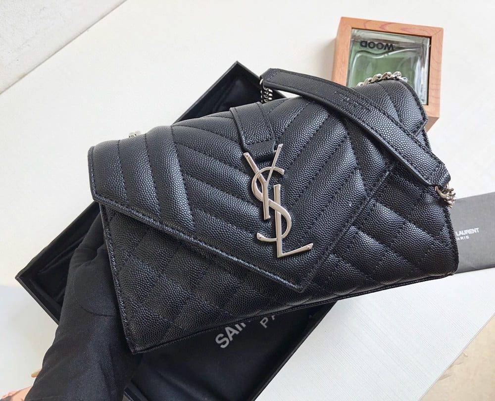 [REP 1:1] Saint Laurent Envelope Small Bag In Mix Matelassé Grain De Poudre Black For Women 8.2in/21cm YSL 600195BOW921000