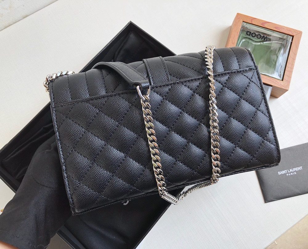 [REP 1:1] Saint Laurent Envelope Small Bag In Mix Matelassé Grain De Poudre Black For Women 8.2in/21cm YSL 600195BOW921000