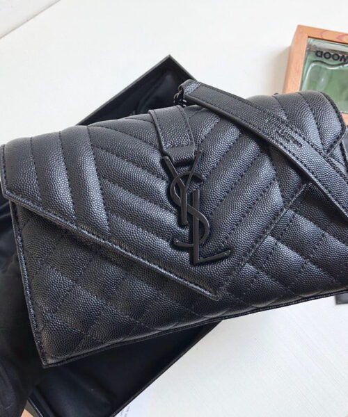 [REP 1:1] Saint Laurent Envelope Small Bag In Mix Matelassé Grain De Poudre Black For Women 8.2in/21cm YSL 600195BOW981000
