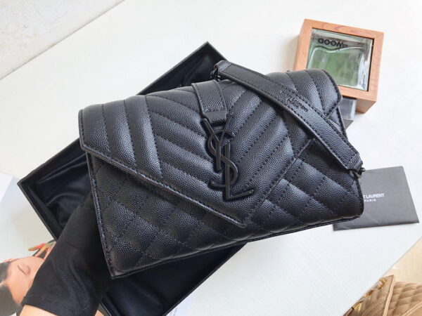 [REP 1:1] Saint Laurent Envelope Small Bag In Mix Matelassé Grain De Poudre Black For Women 8.2in/21cm YSL 600195BOW981000