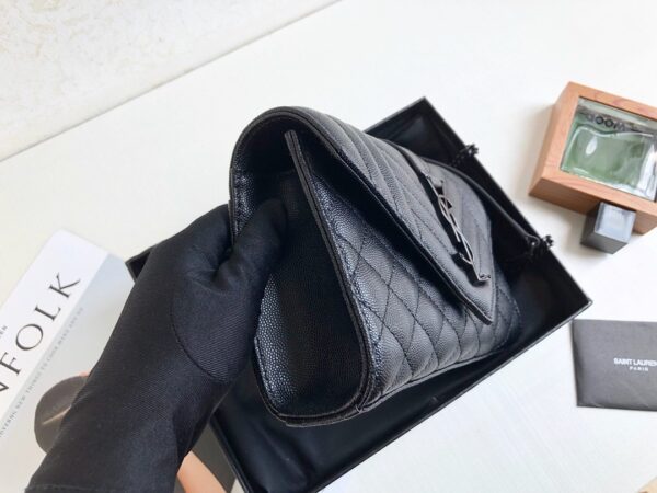 [REP 1:1] Saint Laurent Envelope Small Bag In Mix Matelassé Grain De Poudre Black For Women 8.2in/21cm YSL 600195BOW981000