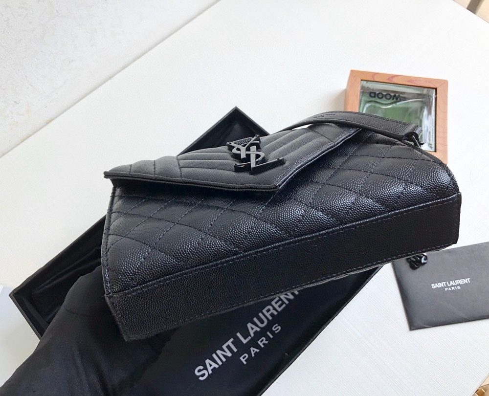[REP 1:1] Saint Laurent Envelope Small Bag In Mix Matelassé Grain De Poudre Black For Women 8.2in/21cm YSL 600195BOW981000