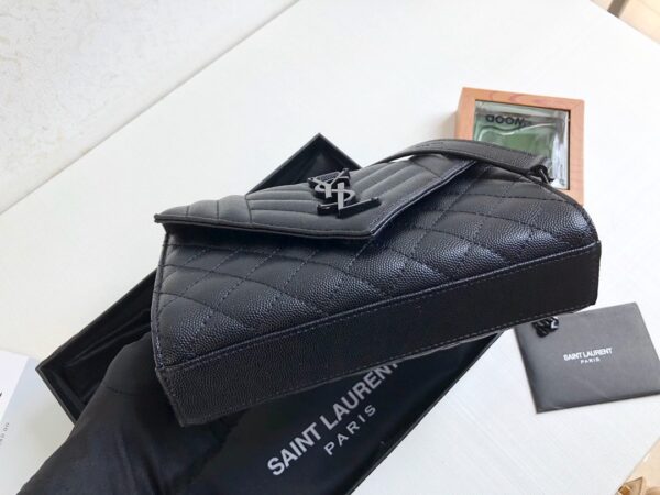 [REP 1:1] Saint Laurent Envelope Small Bag In Mix Matelassé Grain De Poudre Black For Women 8.2in/21cm YSL 600195BOW981000