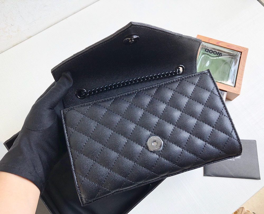 [REP 1:1] Saint Laurent Envelope Small Bag In Mix Matelassé Grain De Poudre Black For Women 8.2in/21cm YSL 600195BOW981000