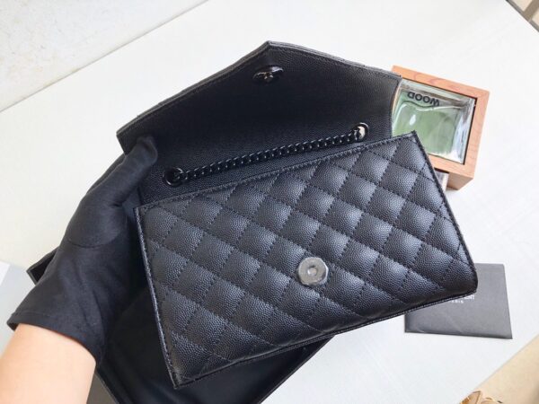 [REP 1:1] Saint Laurent Envelope Small Bag In Mix Matelassé Grain De Poudre Black For Women 8.2in/21cm YSL 600195BOW981000
