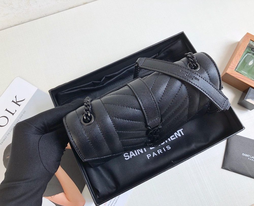 [REP 1:1] Saint Laurent Envelope Small Bag In Mix Matelassé Grain De Poudre Black For Women 8.2in/21cm YSL 600195BOW981000