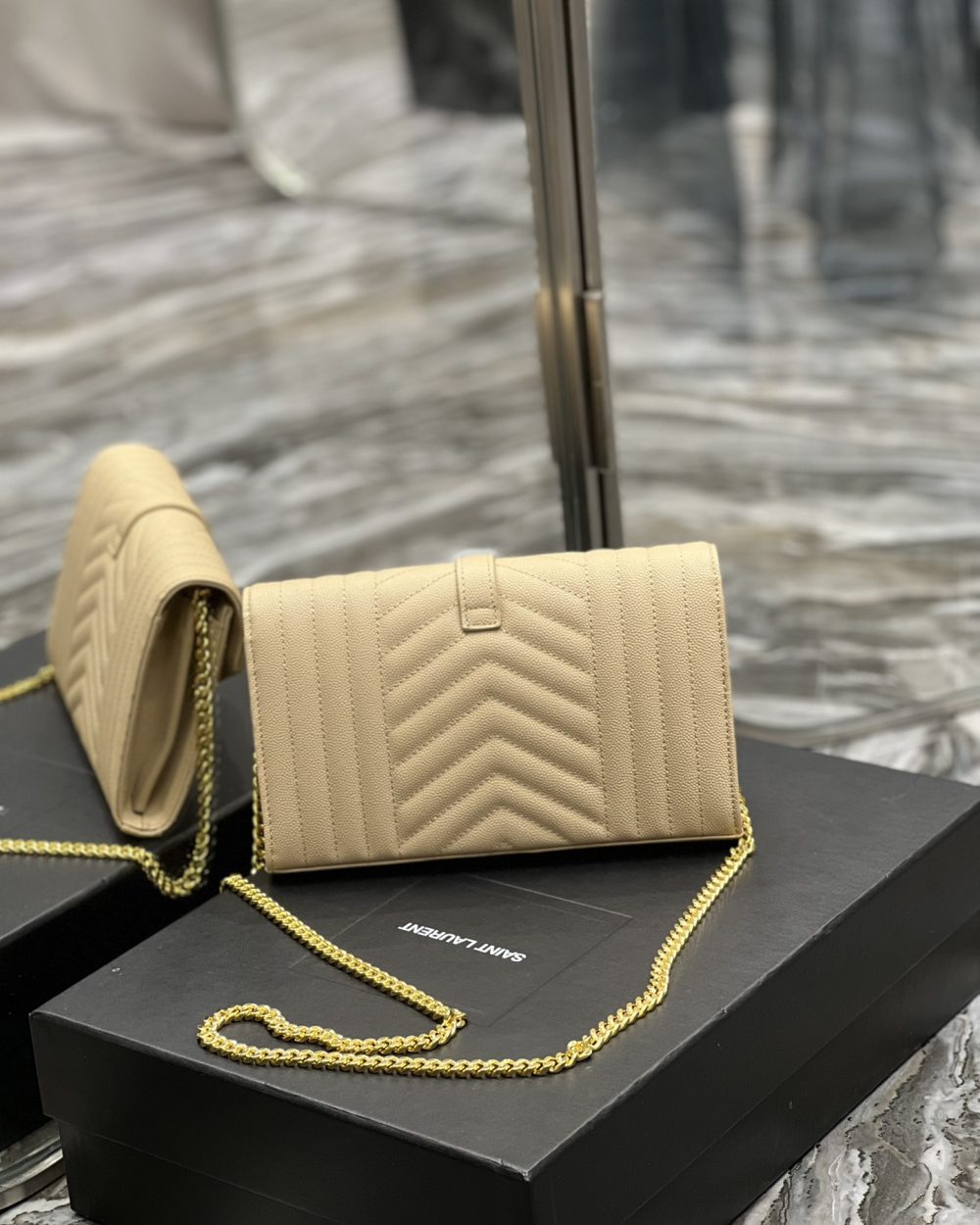[REP 1:1] Saint Laurent Envelope Small Chain Bag Beige For Women, Women's Bags 8.6in/22cm YSL