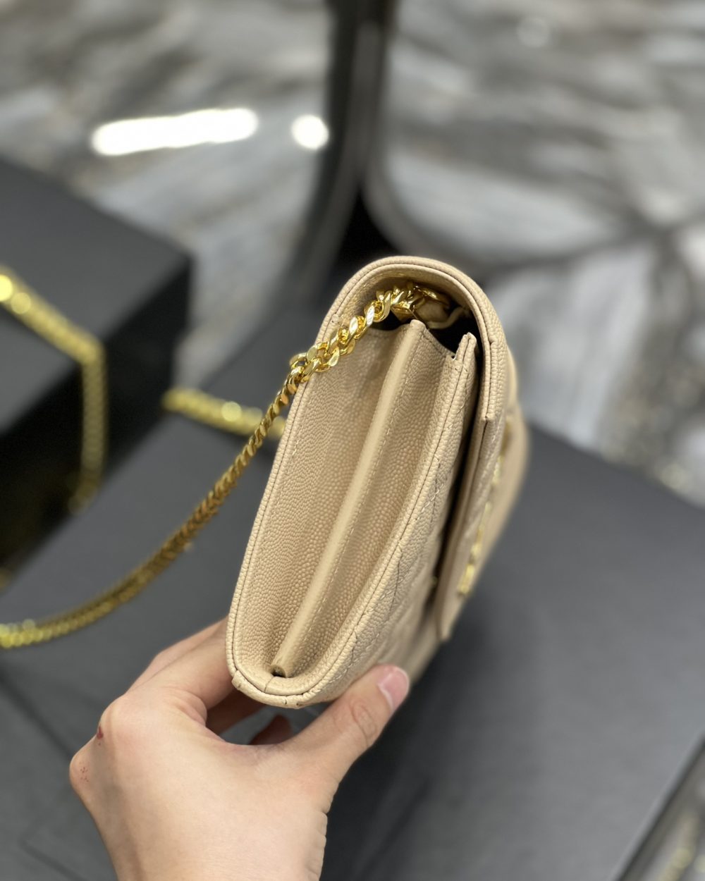 [REP 1:1] Saint Laurent Envelope Small Chain Bag Beige For Women, Women's Bags 8.6in/22cm YSL