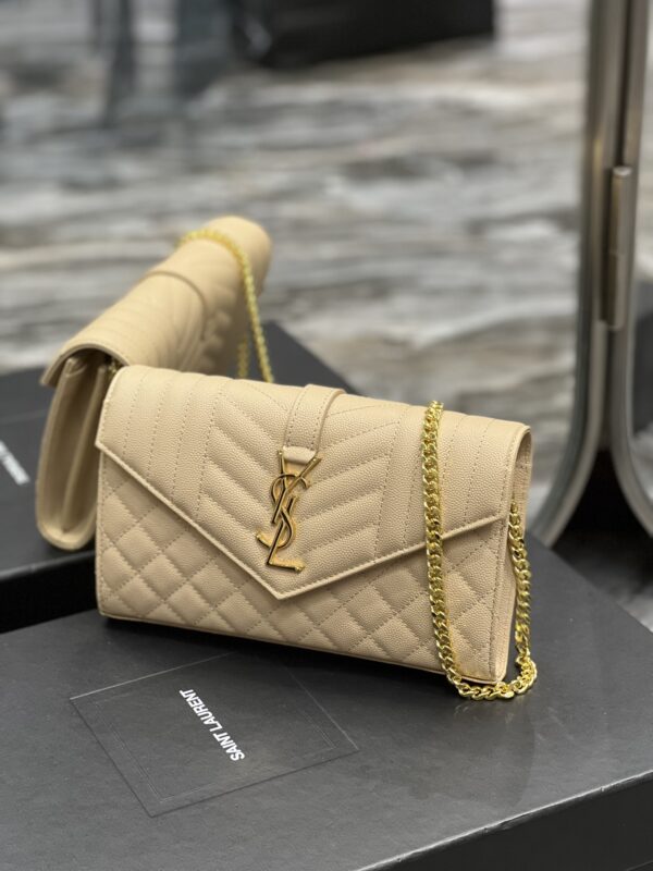 [REP 1:1] Saint Laurent Envelope Small Chain Bag Beige For Women, Women's Bags 8.6in/22cm YSL