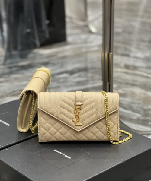 [REP 1:1] Saint Laurent Envelope Small Chain Bag Beige For Women, Women's Bags 8.6in/22cm YSL