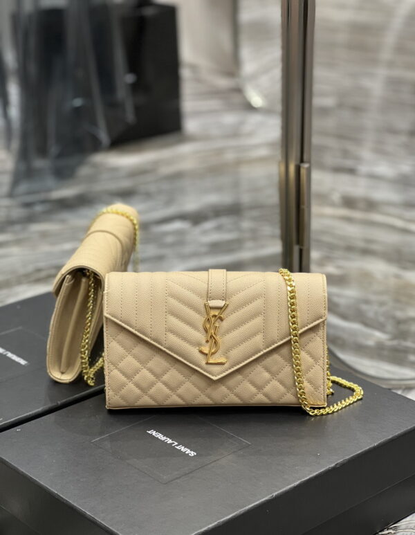 [REP 1:1] Saint Laurent Envelope Small Chain Bag Beige For Women, Women's Bags 8.6in/22cm YSL