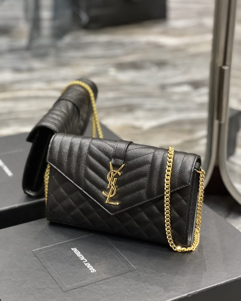 [REP 1:1] Saint Laurent Envelope Small Chain Bag Black For Women, Women's Bags 8.6in/22cm YSL
