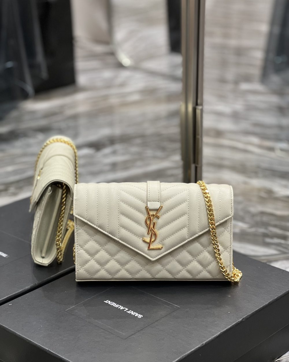 [REP 1:1] Saint Laurent Envelope Small Chain Bag White For Women, Women's Bags 8.6in/22cm YSL