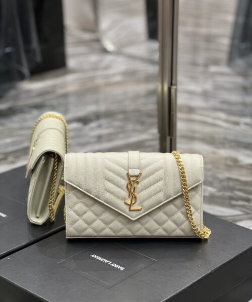 [REP 1:1] Saint Laurent Envelope Small Chain Bag White For Women, Women's Bags 8.6in/22cm YSL