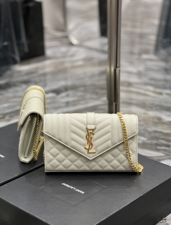 [REP 1:1] Saint Laurent Envelope Small Chain Bag White For Women, Women's Bags 8.6in/22cm YSL