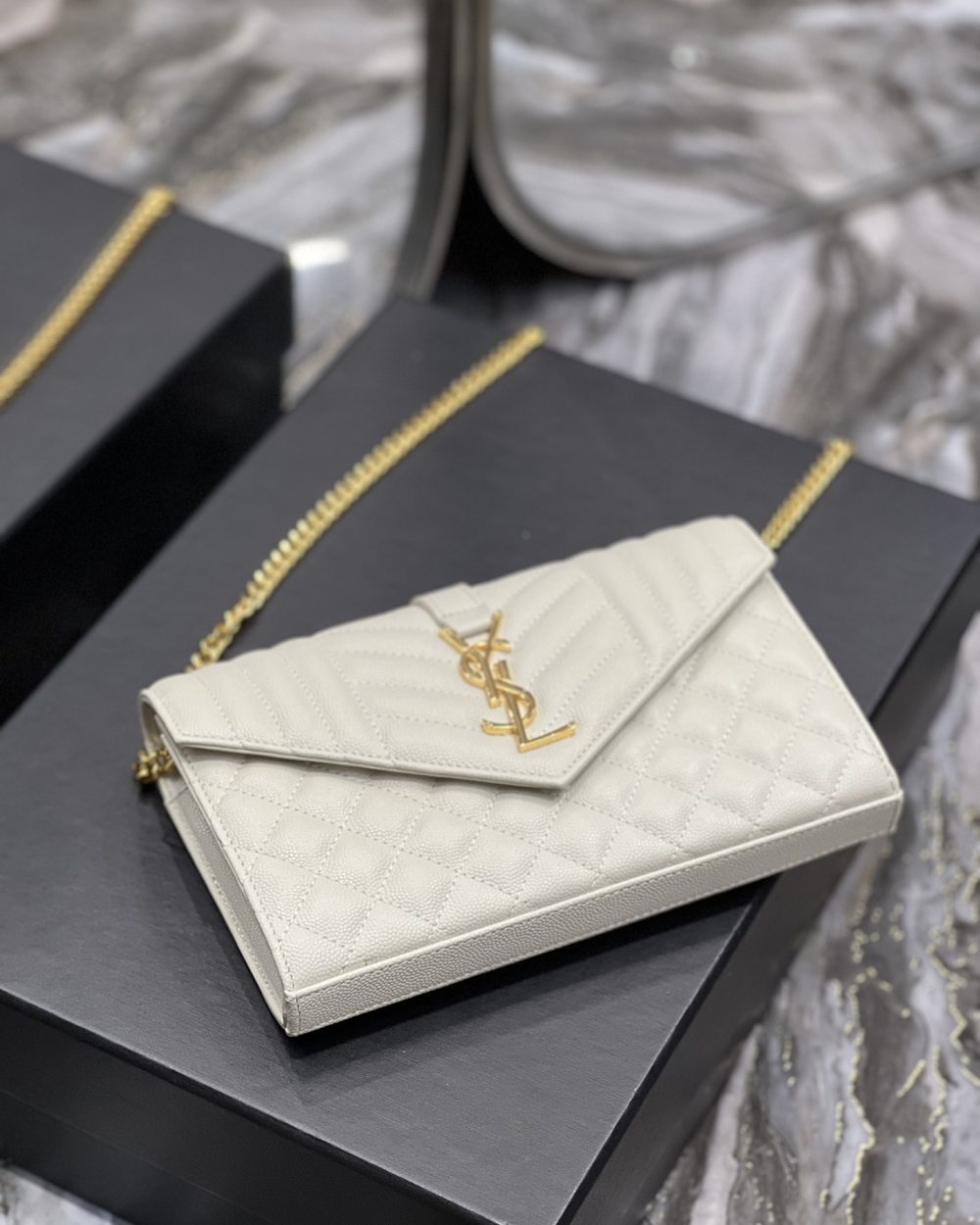 [REP 1:1] Saint Laurent Envelope Small Chain Bag White For Women, Women's Bags 8.6in/22cm YSL