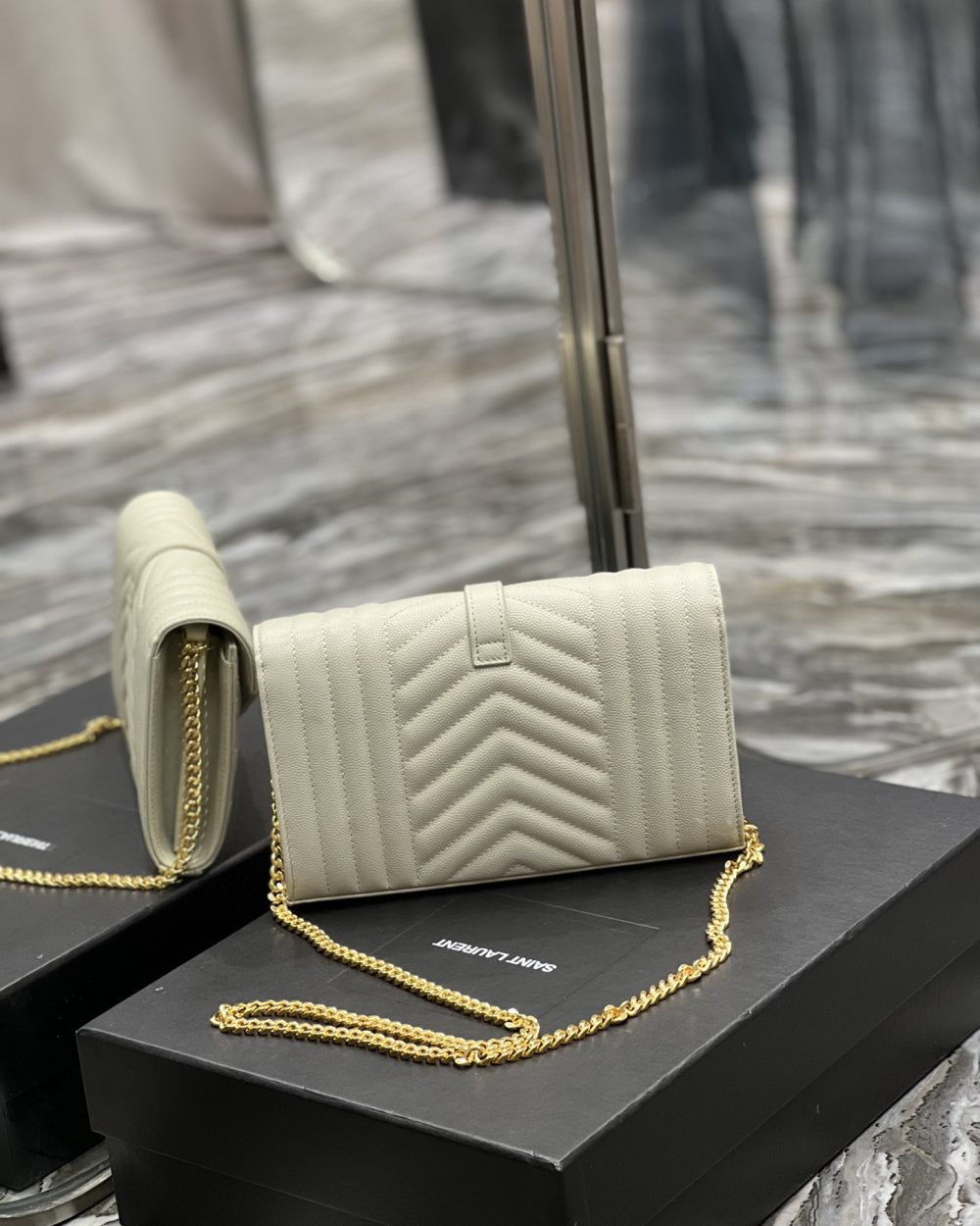 [REP 1:1] Saint Laurent Envelope Small Chain Bag White For Women, Women's Bags 8.6in/22cm YSL