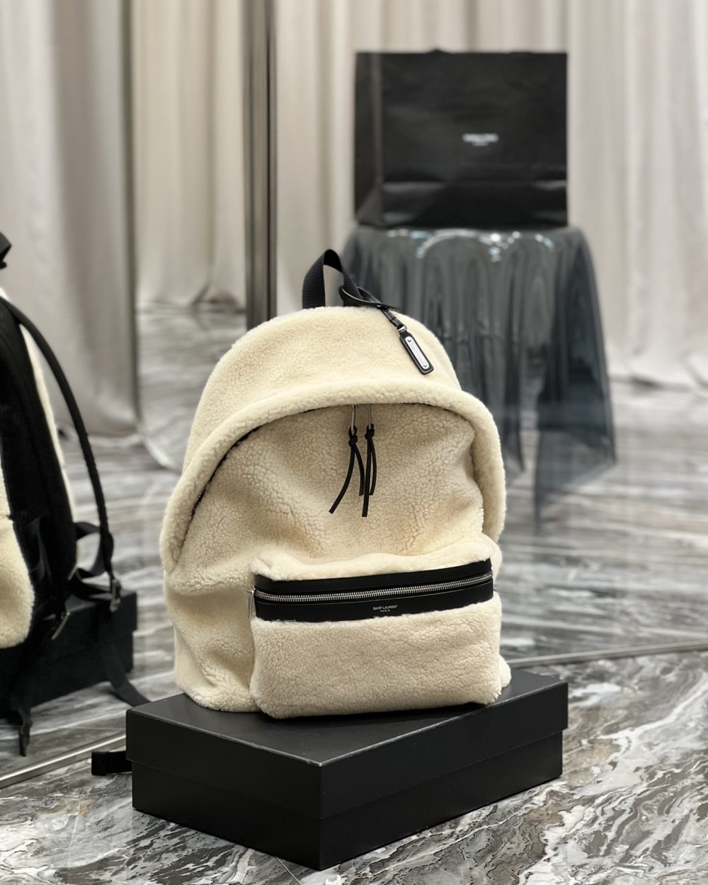 [REP 1:1] Saint Laurent Fleece Backpack Beige For Women, Women's Bags 16.1in/41cm YSL