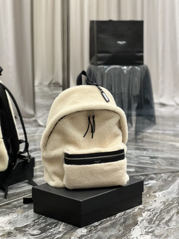 [REP 1:1] Saint Laurent Fleece Backpack Beige For Women, Women's Bags 16.1in/41cm YSL