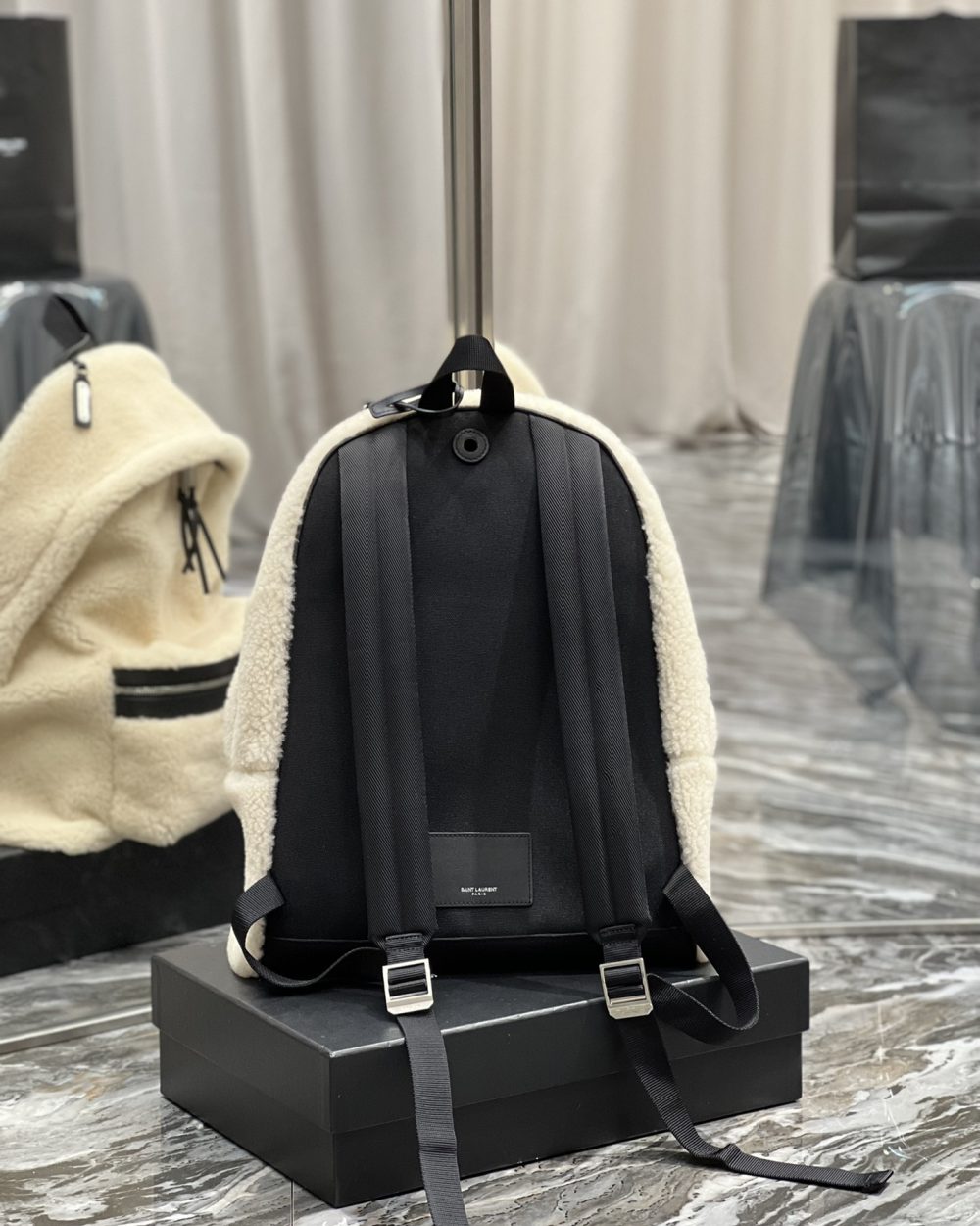 [REP 1:1] Saint Laurent Fleece Backpack Beige For Women, Women's Bags 16.1in/41cm YSL