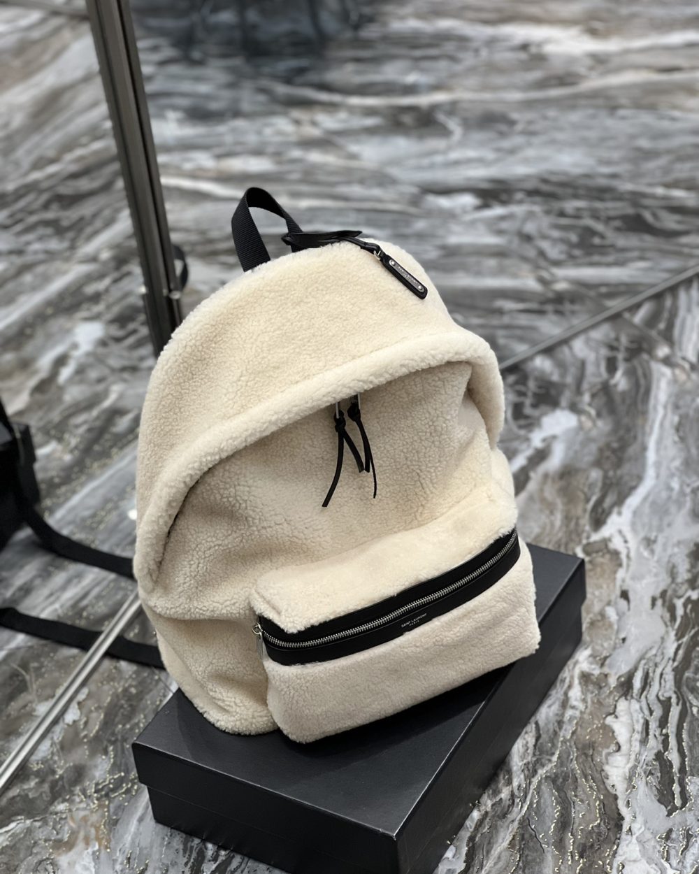 [REP 1:1] Saint Laurent Fleece Backpack Beige For Women, Women's Bags 16.1in/41cm YSL