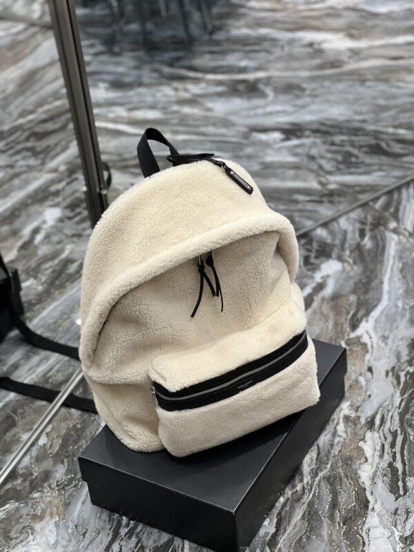 [REP 1:1] Saint Laurent Fleece Backpack Beige For Women, Women's Bags 16.1in/41cm YSL