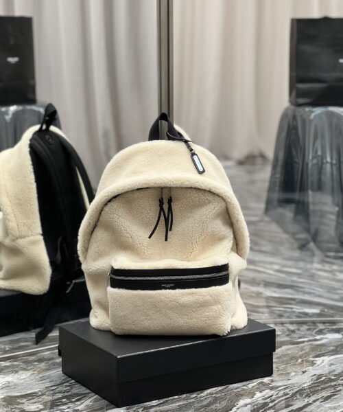 [REP 1:1] Saint Laurent Fleece Backpack Beige For Women, Women's Bags 16.1in/41cm YSL