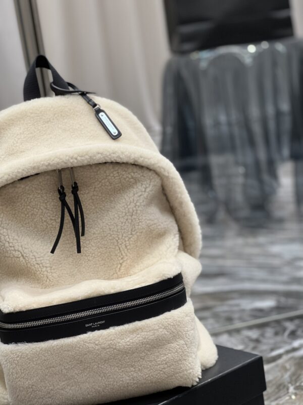 [REP 1:1] Saint Laurent Fleece Backpack Beige For Women, Women's Bags 16.1in/41cm YSL