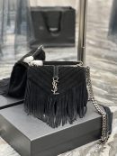 [REP 1:1] Saint Laurent Frosted Belt Fringe Perennial Messenger Bag Black For Women, Women's Bags 9.4in/24cm YSL