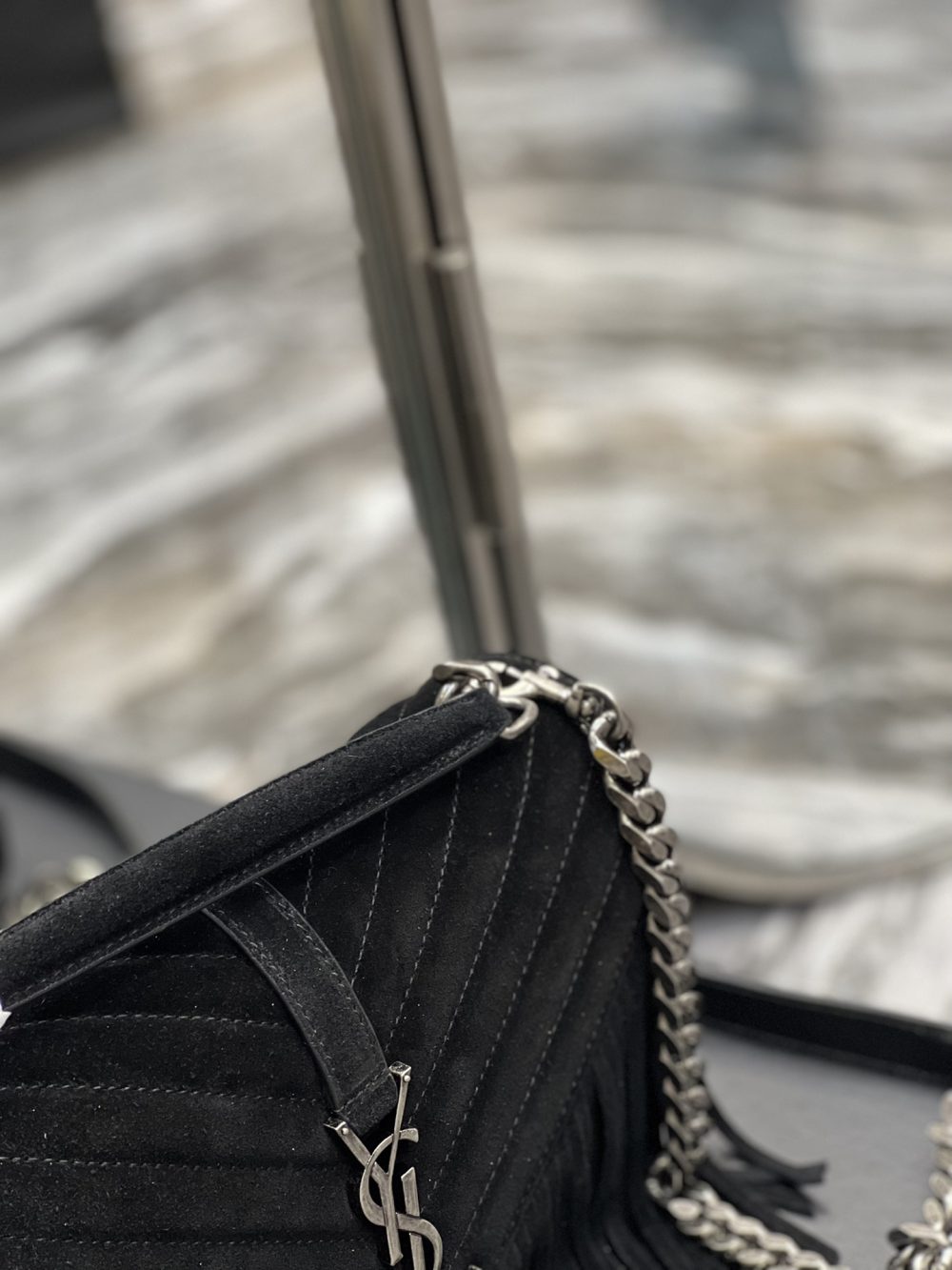 [REP 1:1] Saint Laurent Frosted Belt Fringe Perennial Messenger Bag Black For Women, Women's Bags 9.4in/24cm YSL - Image 6