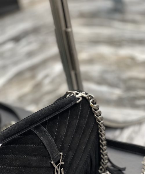 [REP 1:1] Saint Laurent Frosted Belt Fringe Perennial Messenger Bag Black For Women, Women's Bags 9.4in/24cm YSL