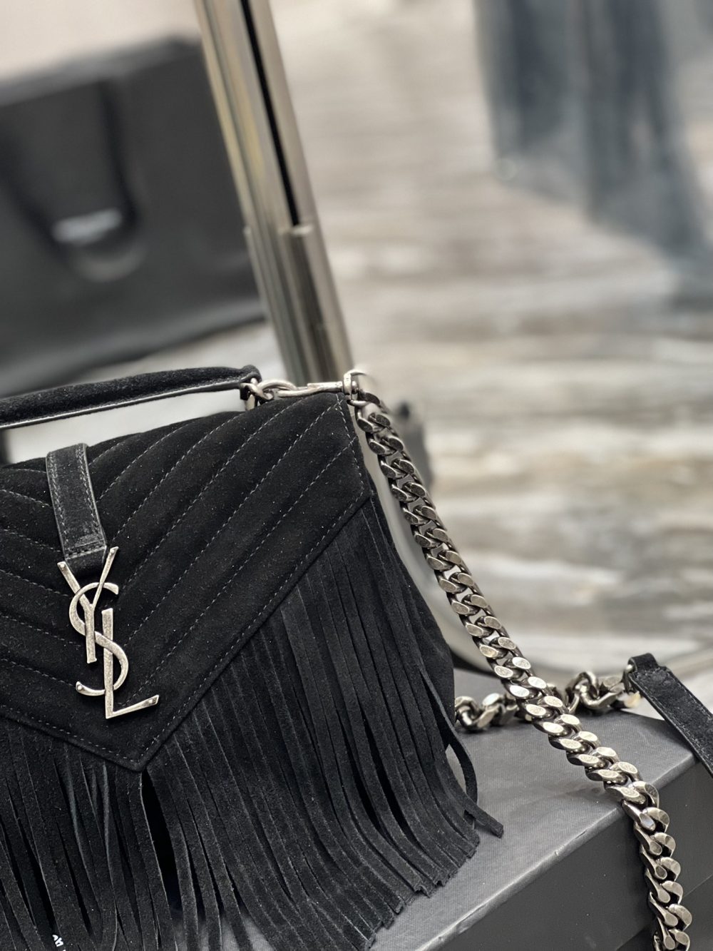 [REP 1:1] Saint Laurent Frosted Belt Fringe Perennial Messenger Bag Black For Women, Women's Bags 9.4in/24cm YSL - Image 5
