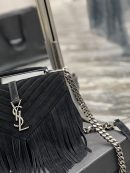 [REP 1:1] Saint Laurent Frosted Belt Fringe Perennial Messenger Bag Black For Women, Women's Bags 9.4in/24cm YSL