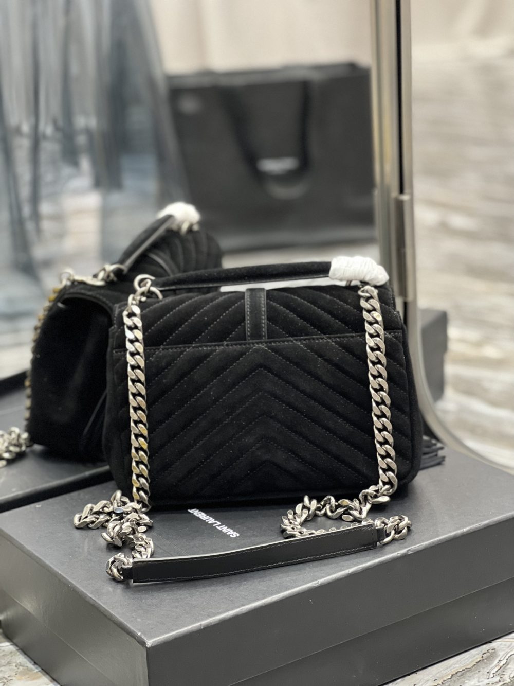 [REP 1:1] Saint Laurent Frosted Belt Fringe Perennial Messenger Bag Black For Women, Women's Bags 9.4in/24cm YSL - Image 7
