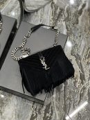 [REP 1:1] Saint Laurent Frosted Belt Fringe Perennial Messenger Bag Black For Women, Women's Bags 9.4in/24cm YSL
