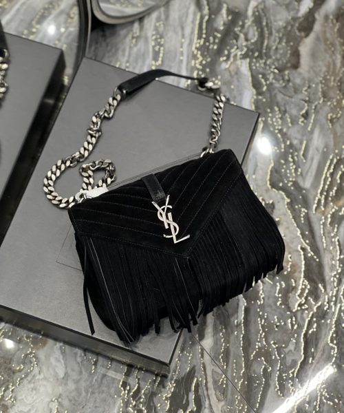 [REP 1:1] Saint Laurent Frosted Belt Fringe Perennial Messenger Bag Black For Women, Women's Bags 9.4in/24cm YSL