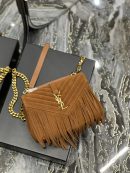 [REP 1:1] Saint Laurent Frosted Belt Fringe Perennial Messenger Bag Brown For Women, Women's Bags 9.4in/24cm YSL