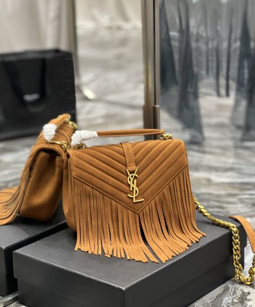 [REP 1:1] Saint Laurent Frosted Belt Fringe Perennial Messenger Bag Brown For Women, Women's Bags 9.4in/24cm YSL