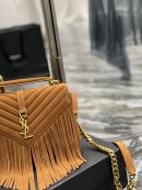 [REP 1:1] Saint Laurent Frosted Belt Fringe Perennial Messenger Bag Brown For Women, Women's Bags 9.4in/24cm YSL