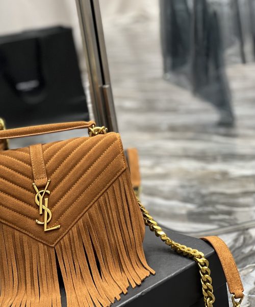 [REP 1:1] Saint Laurent Frosted Belt Fringe Perennial Messenger Bag Brown For Women, Women's Bags 9.4in/24cm YSL