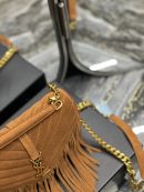 [REP 1:1] Saint Laurent Frosted Belt Fringe Perennial Messenger Bag Brown For Women, Women's Bags 9.4in/24cm YSL