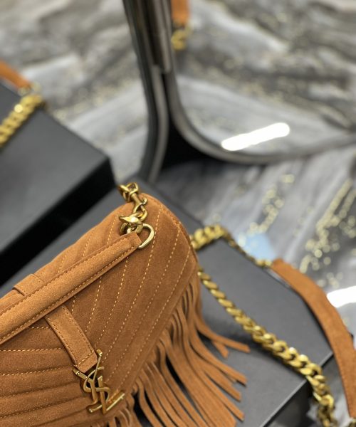 [REP 1:1] Saint Laurent Frosted Belt Fringe Perennial Messenger Bag Brown For Women, Women's Bags 9.4in/24cm YSL