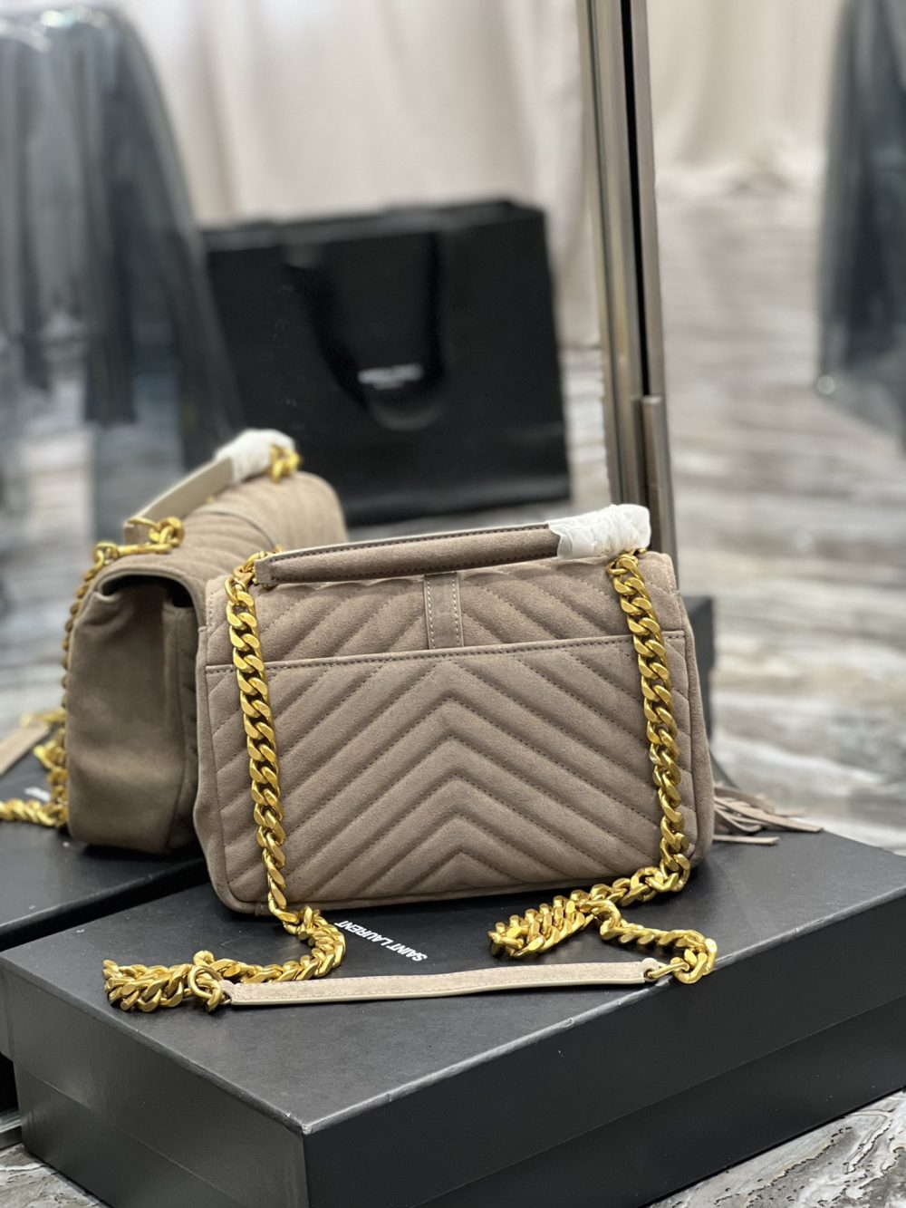 [REP 1:1] Saint Laurent Frosted Belt Fringe Perennial Messenger Bag Gray For Women, Women's Bags 9.4in/24cm YSL - Image 9