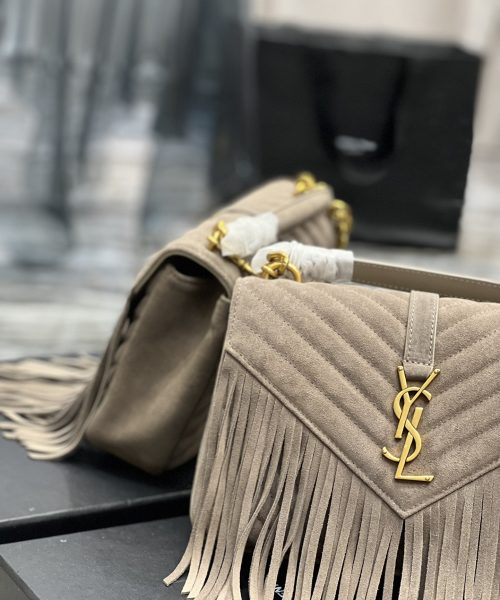 [REP 1:1] Saint Laurent Frosted Belt Fringe Perennial Messenger Bag Gray For Women, Women's Bags 9.4in/24cm YSL