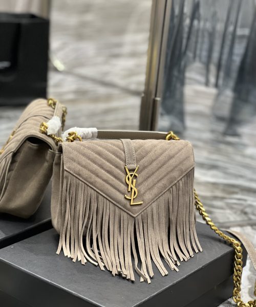 [REP 1:1] Saint Laurent Frosted Belt Fringe Perennial Messenger Bag Gray For Women, Women's Bags 9.4in/24cm YSL